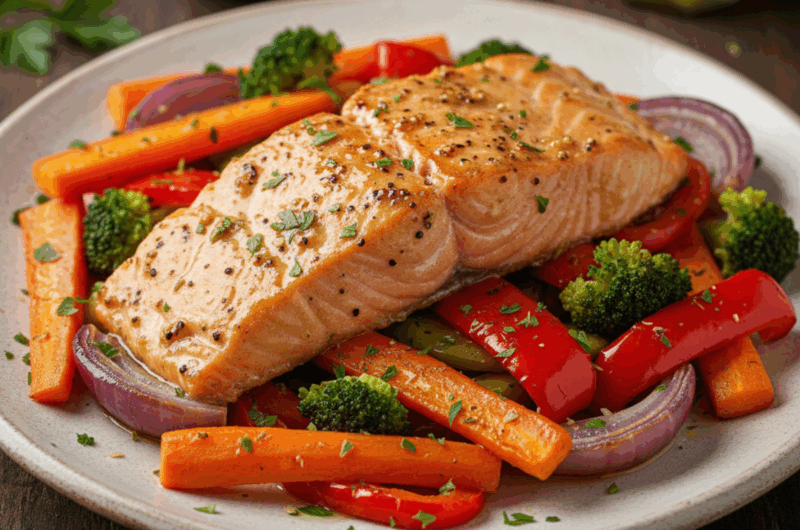 Pieczony łosoś w glazurze miodowo-musztardowej