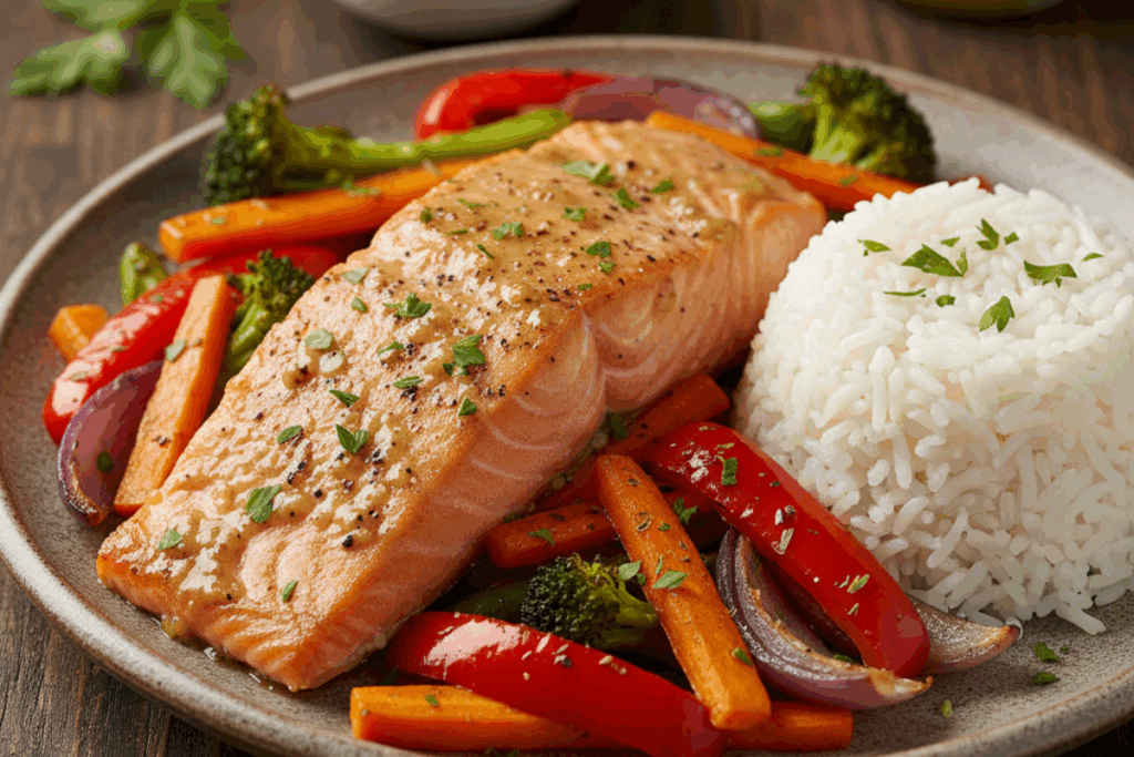 losos w glazurze musztardowo miodowej2 Pieczony łosoś w glazurze miodowo-musztardowej