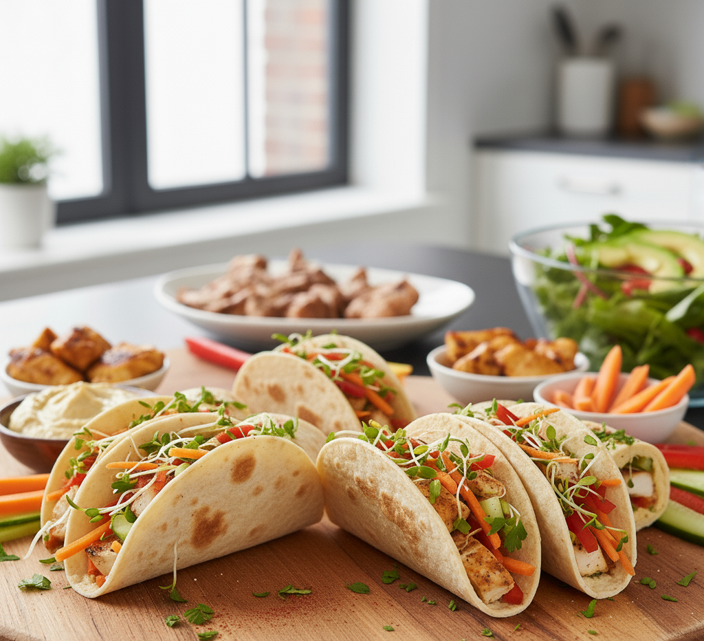 mini tortille z hummusem mini tortille z hummusem i kurczakiem