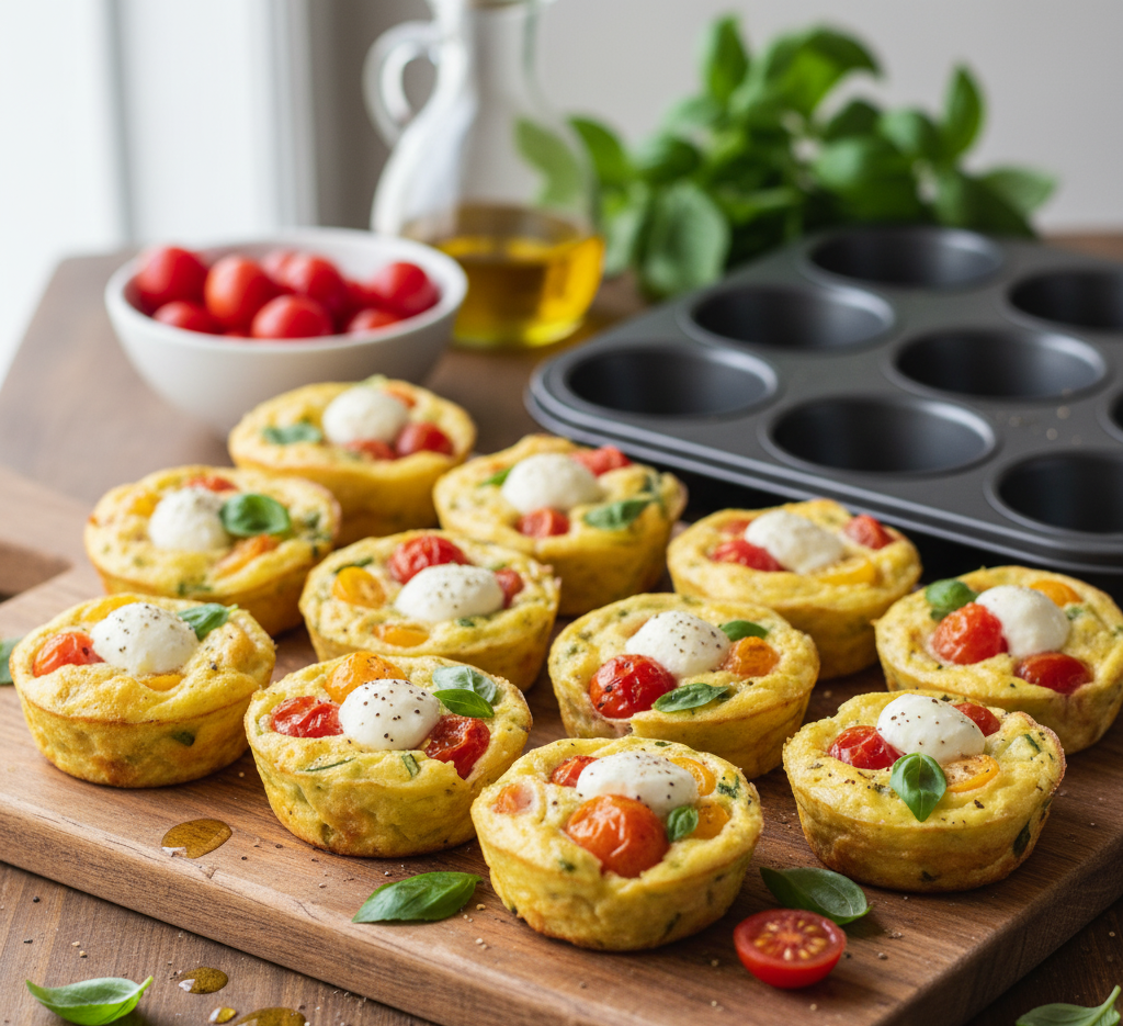 omleciki z mozzarella pomidorami i bazylia mini frittata caprese