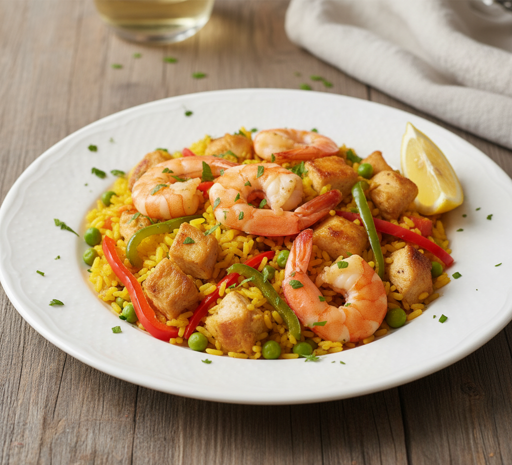 paella z kurczakiem i krewetkami