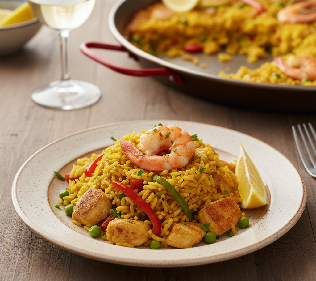 paella z kurczakiem i krewetkami