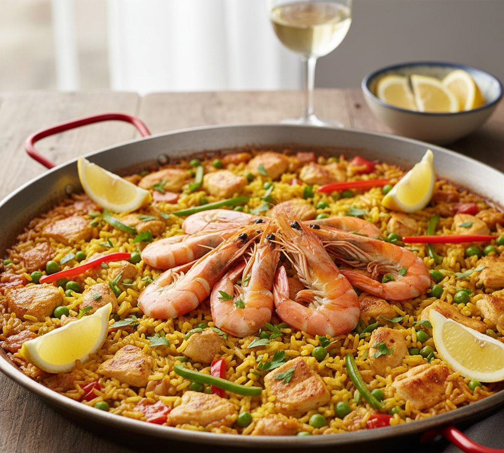 paella z kurczakiem i krewetkami