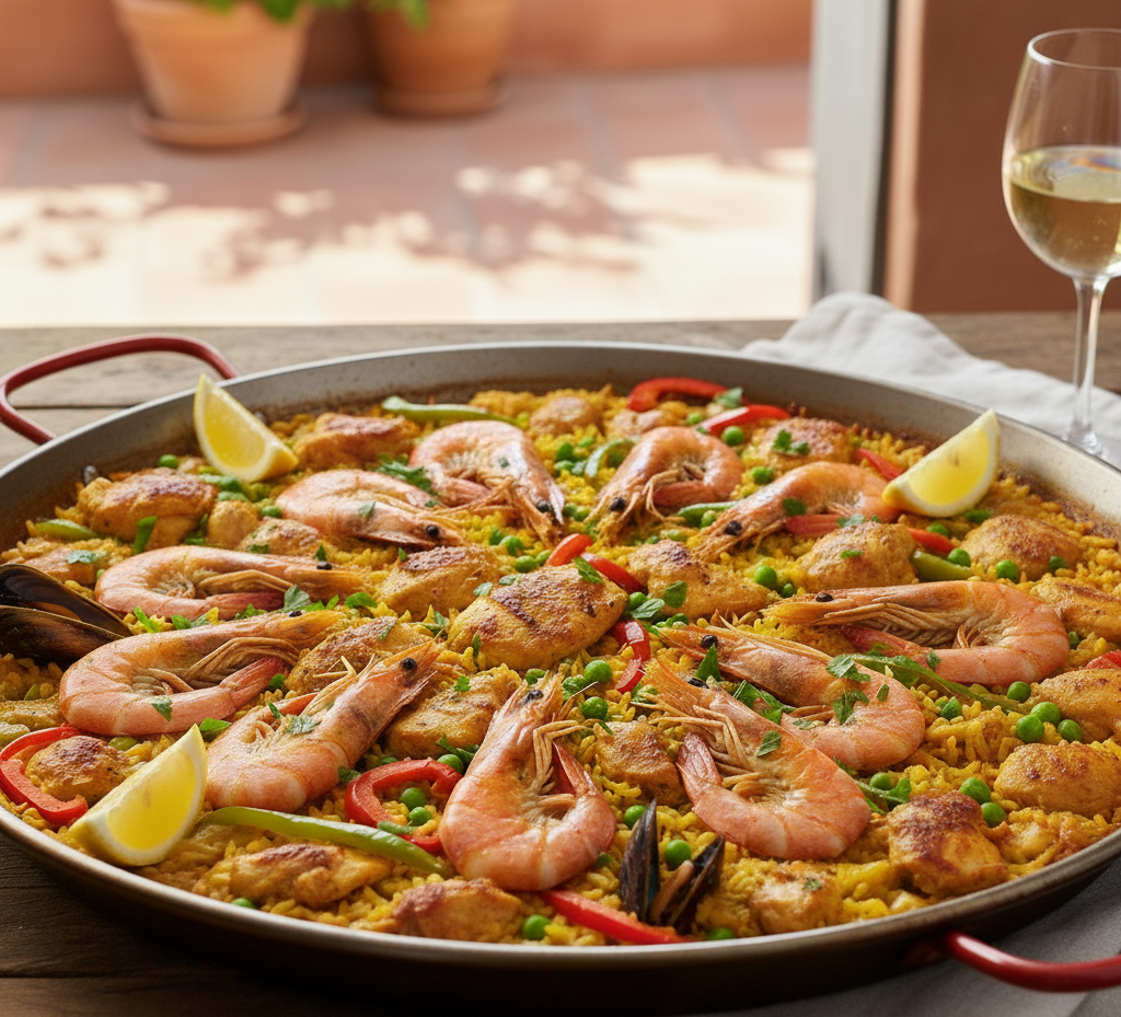 paella z kurczakiem i krewetkami