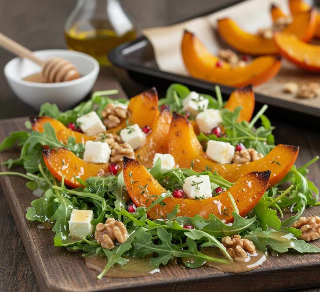 pieczona dynia z orzechami i feta Sałatka z Pieczonej Dyni, Sera Feta i Chrupiących Orzechów Włoskich