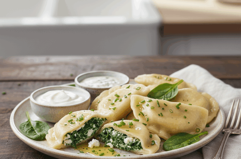 Pierogi ze szpinakiem i fetą