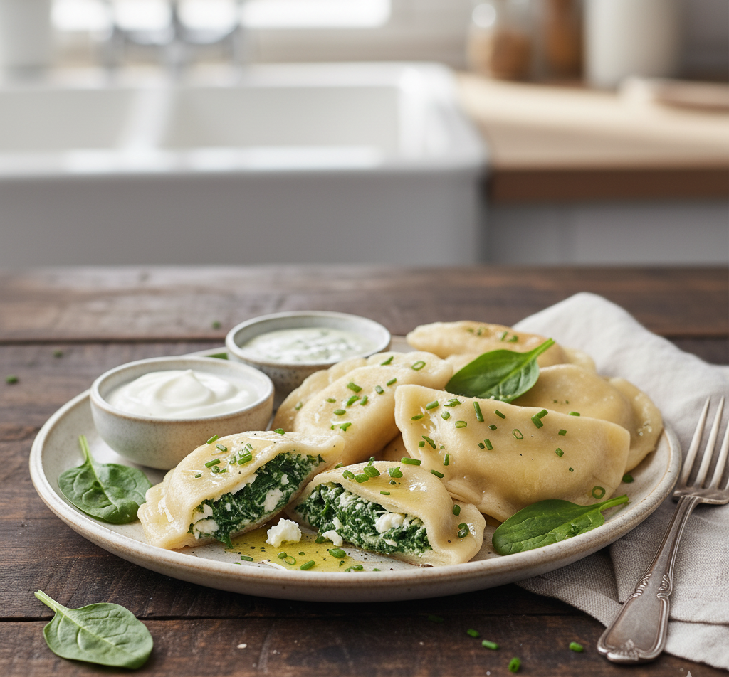Pierogi ze szpinakiem i fetą