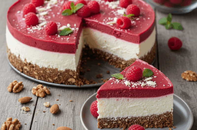 Sernik z musem malinowym