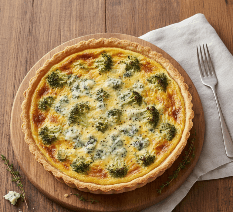 tarta z brokułami i serem pleśniowym