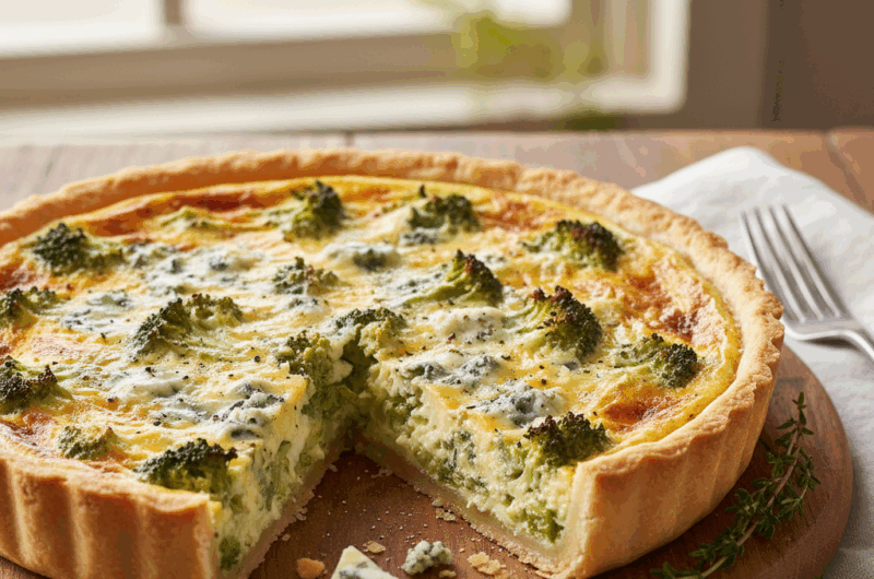 Tarta z brokułami i serem pleśniowym