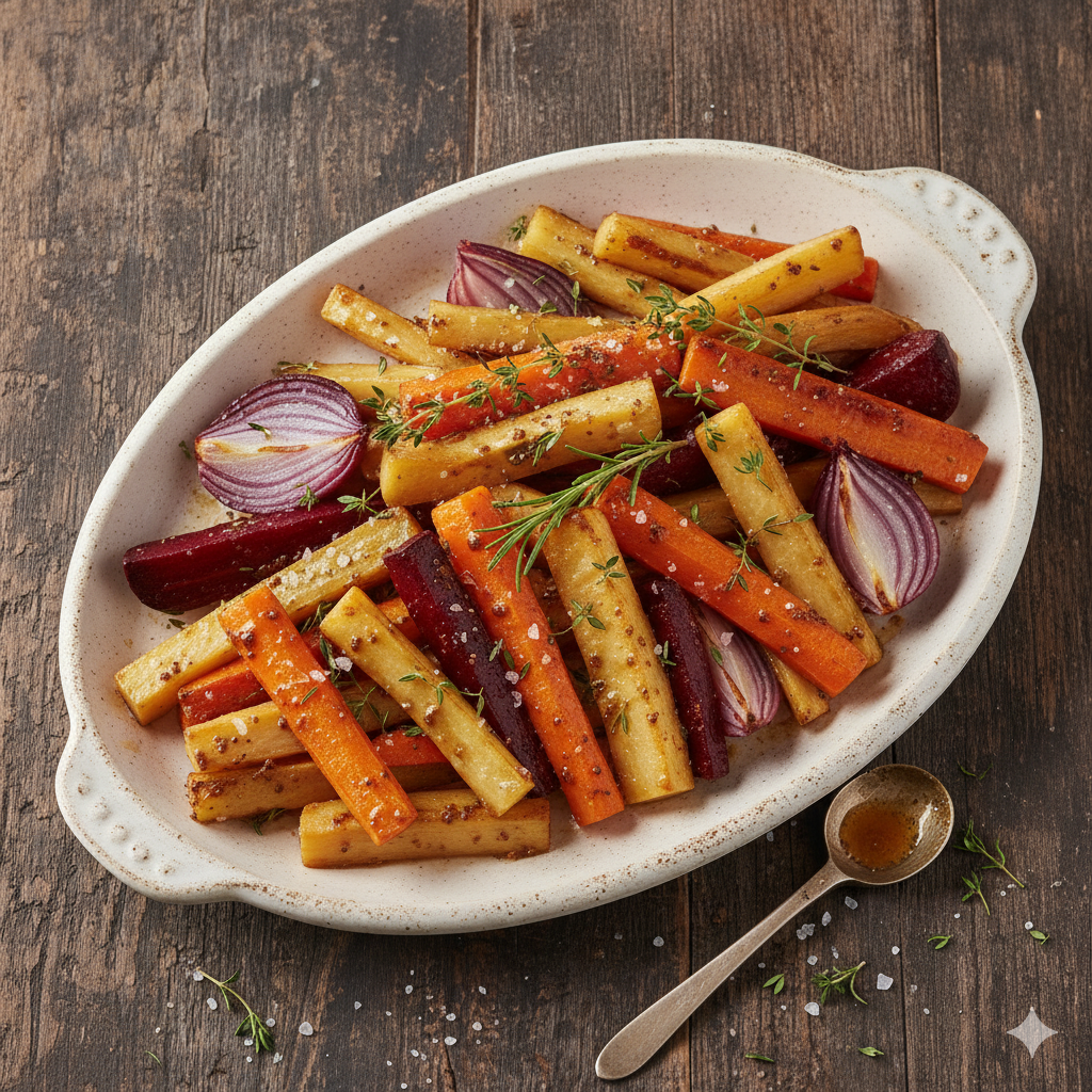 warzywa pieczone w glazurze miodowo musztardowej2 Pieczone Warzywa z Glazurą Miodowo-Musztardową