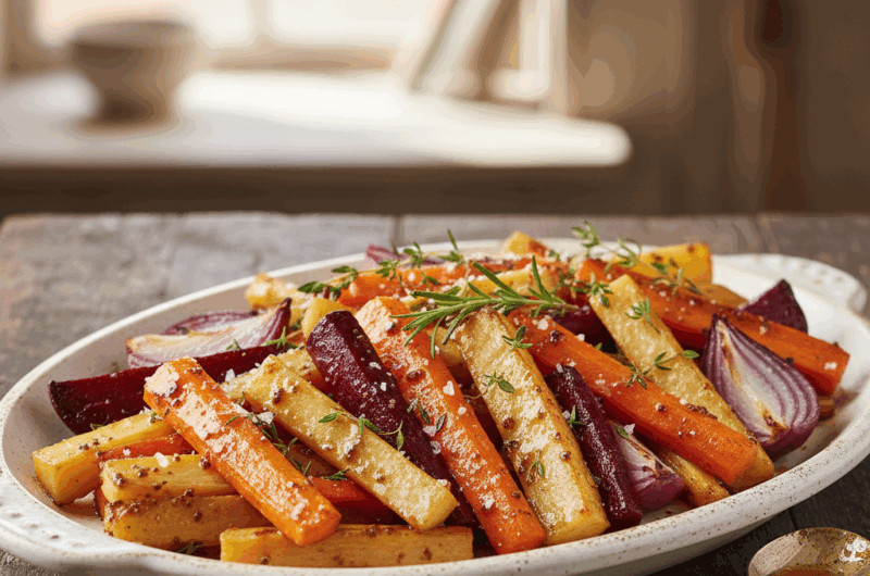 Pieczone warzywa z glazurą miodowo-musztardową