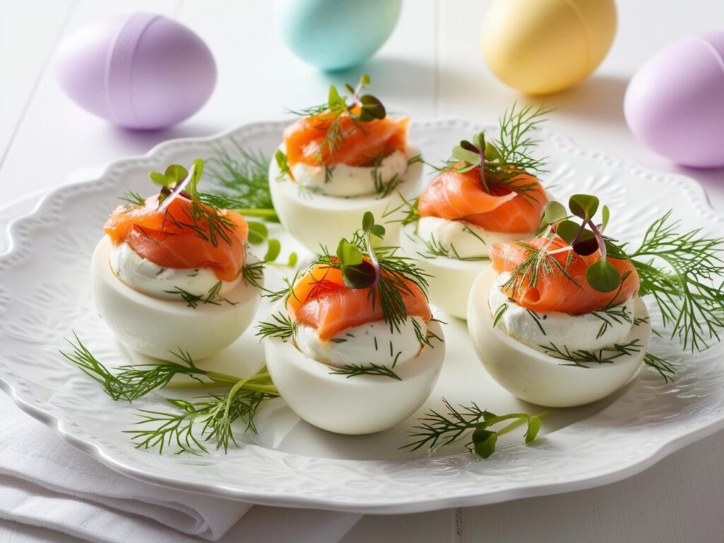Jajka faszerowane z łososiem i koperkiem