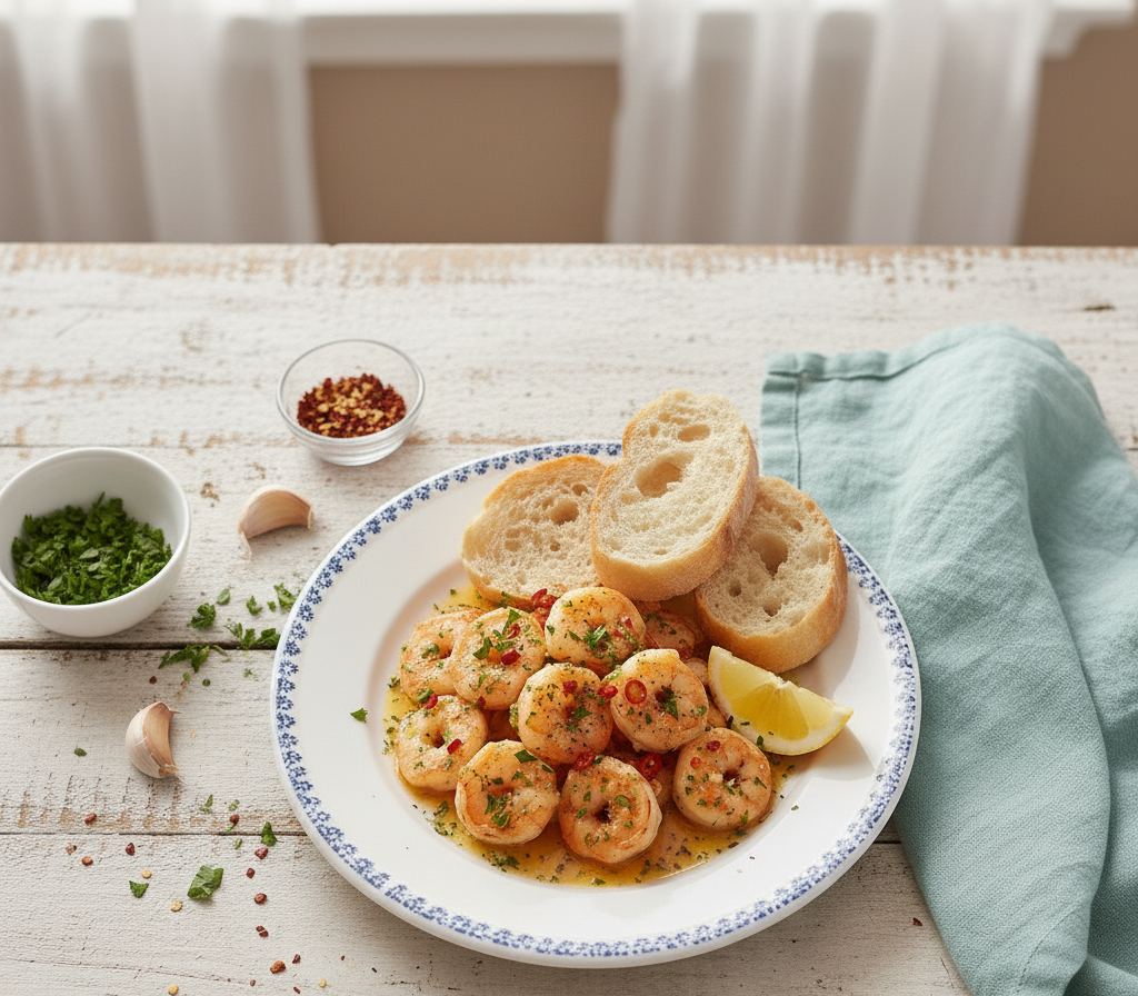 Krewetki w maśle czosnkowym z natką pietruszki