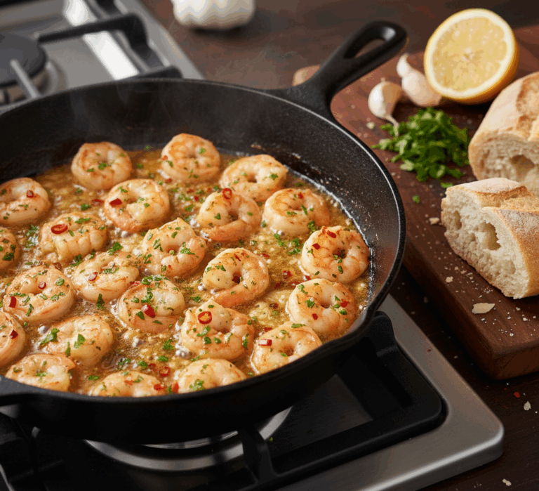 Krewetki w maśle czosnkowym z natką pietruszki