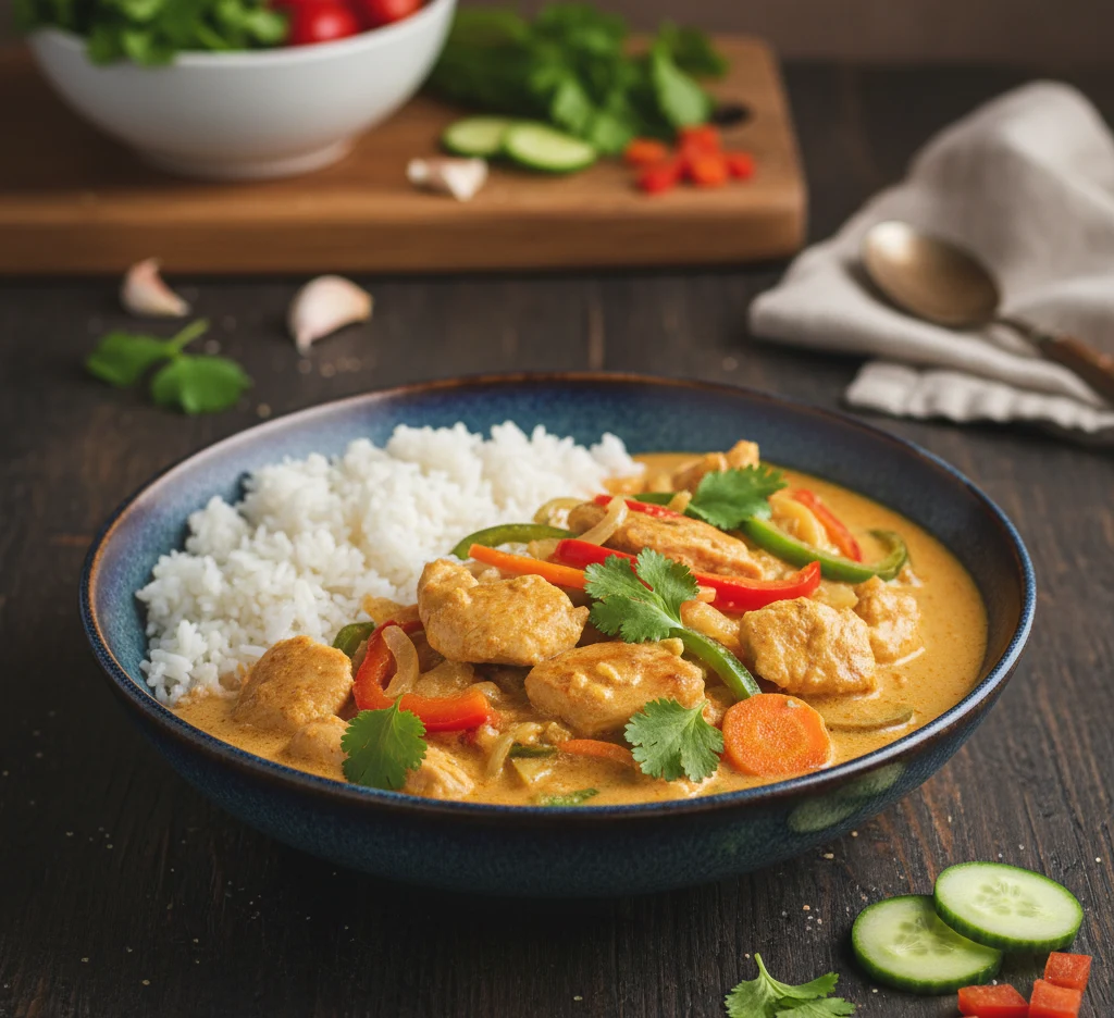 Kurczak w sosie curry z mlekiem kokosowym i warzywami kurczak w sosie curry