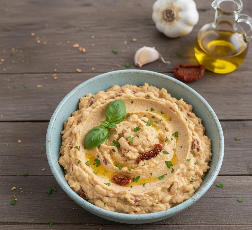 Pasta z bialej fasoli z suszonymi pomidorami 1 Pasta z białej fasoli z suszonymi pomidorami