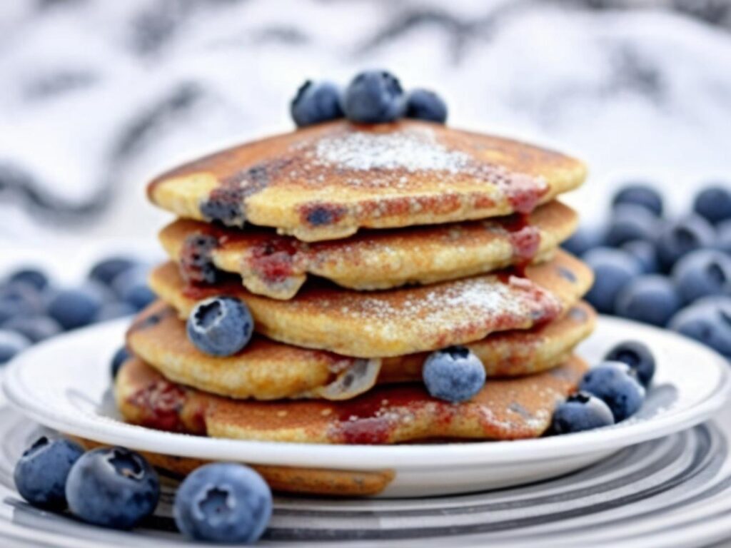 Zdjecie placuszkow jagodowych placki sa zrobione z musu jagodowego wiec sa zabarwione na granatowy kolor 1 1 Placki z jagodami