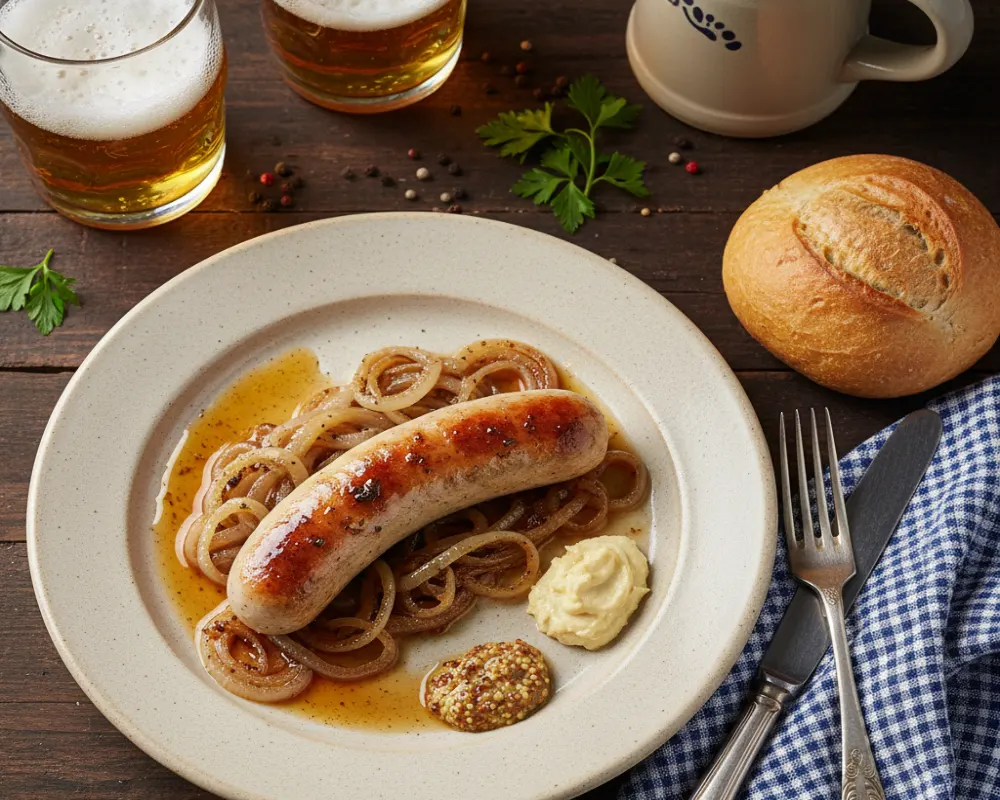 biała kiełbasa z cebulą