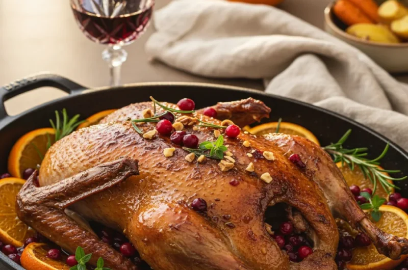 Kaczka pieczona z konfiturą żurawinową i pomarańczami