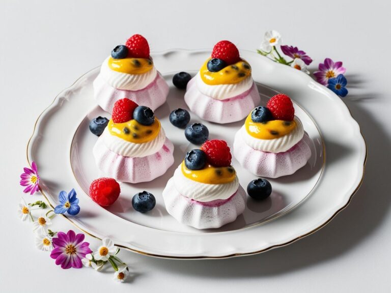 Mini bezy pavlova z musem z marakui i bitą śmietaną