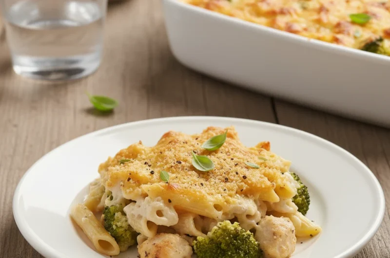 Zapiekanka makaronowa z brokułem i kurczakiem