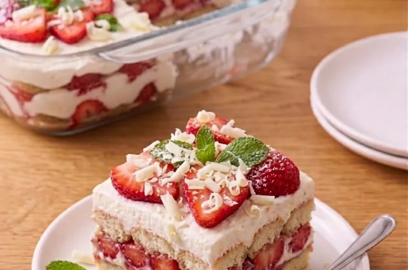 Tiramisu z truskawkami na biszkoptach