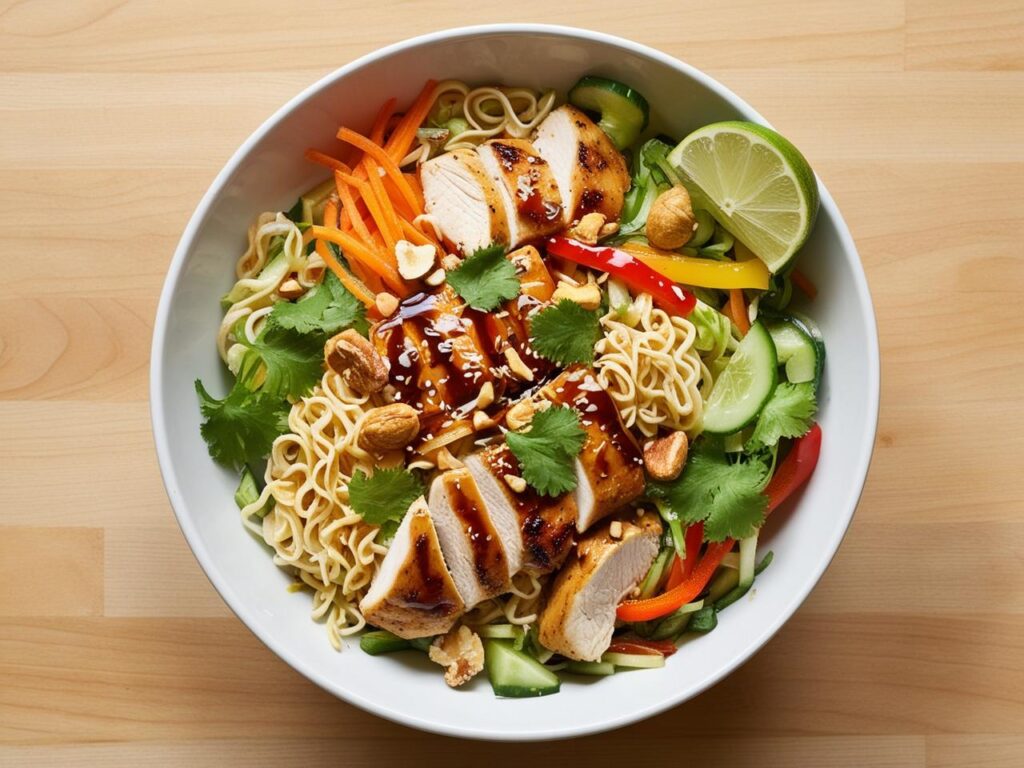 Sałatka z kurczakiem i makaronem ryżowym