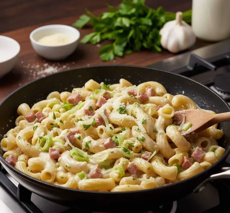 Makaron w sosie śmietanowym z porem