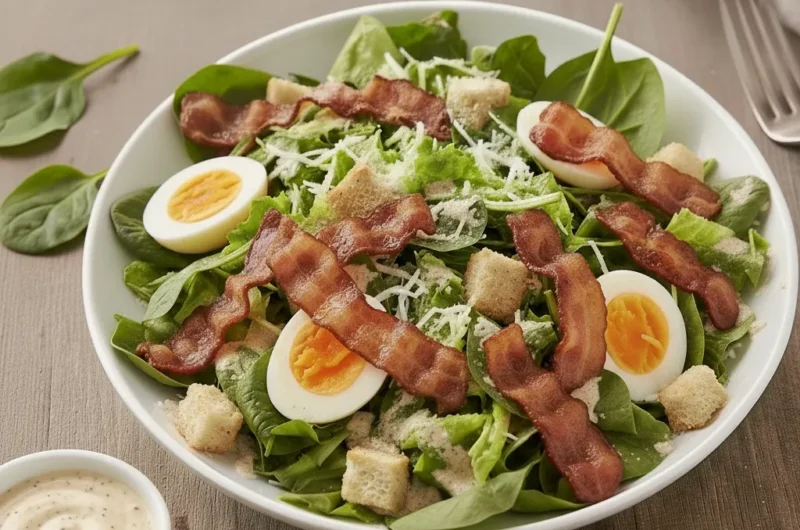 Sałatka z boczkiem, jajkiem i chrzanowym dressingiem