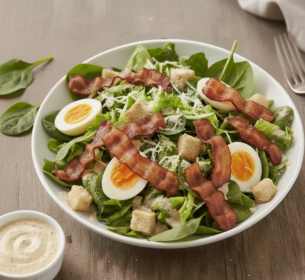 Sałatka z boczkiem i jajkiem