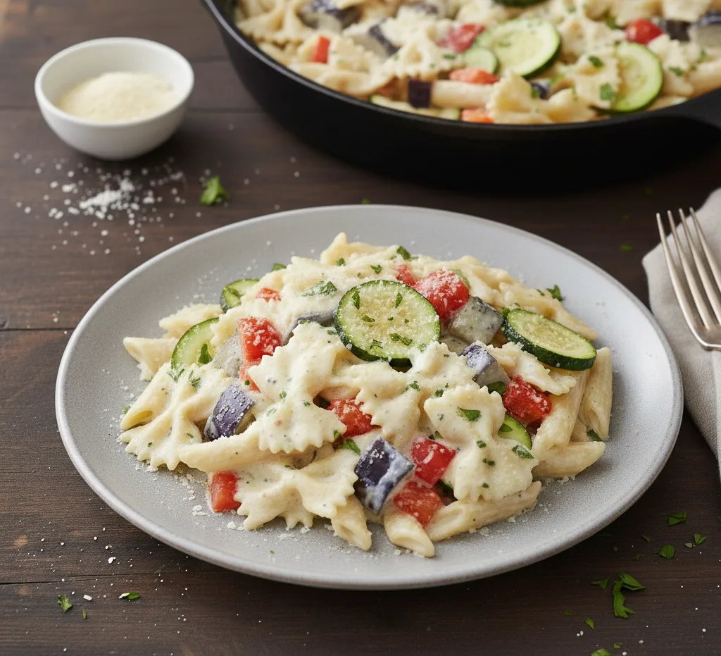 makaron z warzywami na patelnię