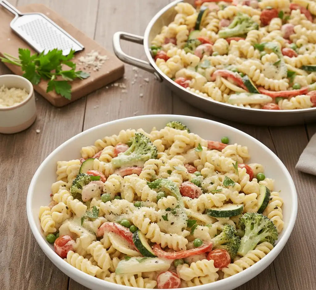 makaron z warzywami na patelnię