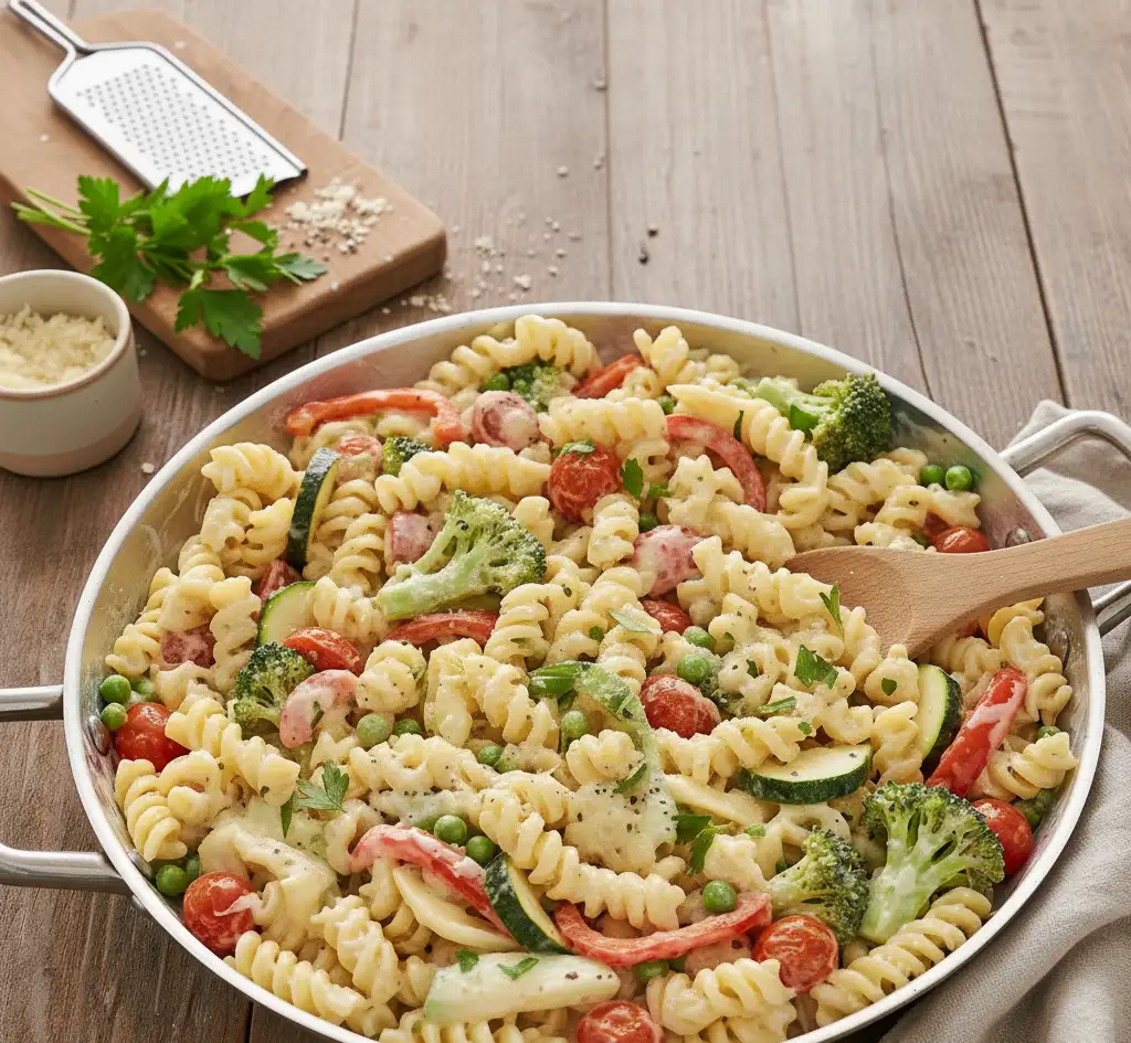 makaron z warzywami na patelnię