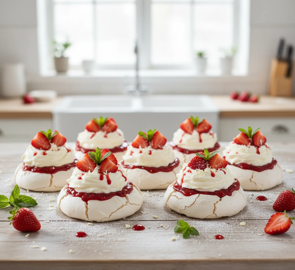 mini beza pavlova z musem truskawkowym