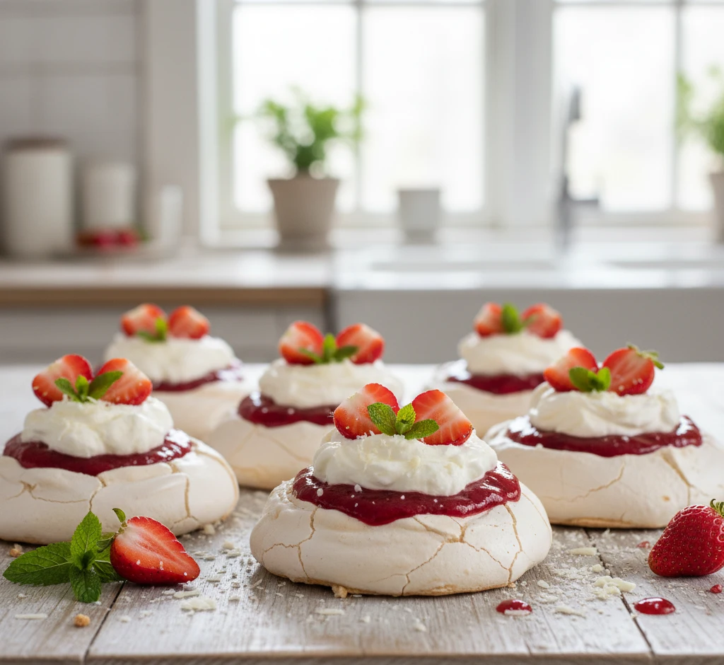 mini beza pavlova z musem truskawkowym