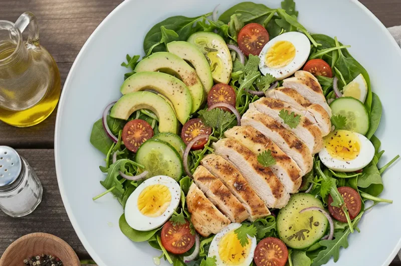 Sałatka do pracy z kurczakiem, awokado i jajkiem