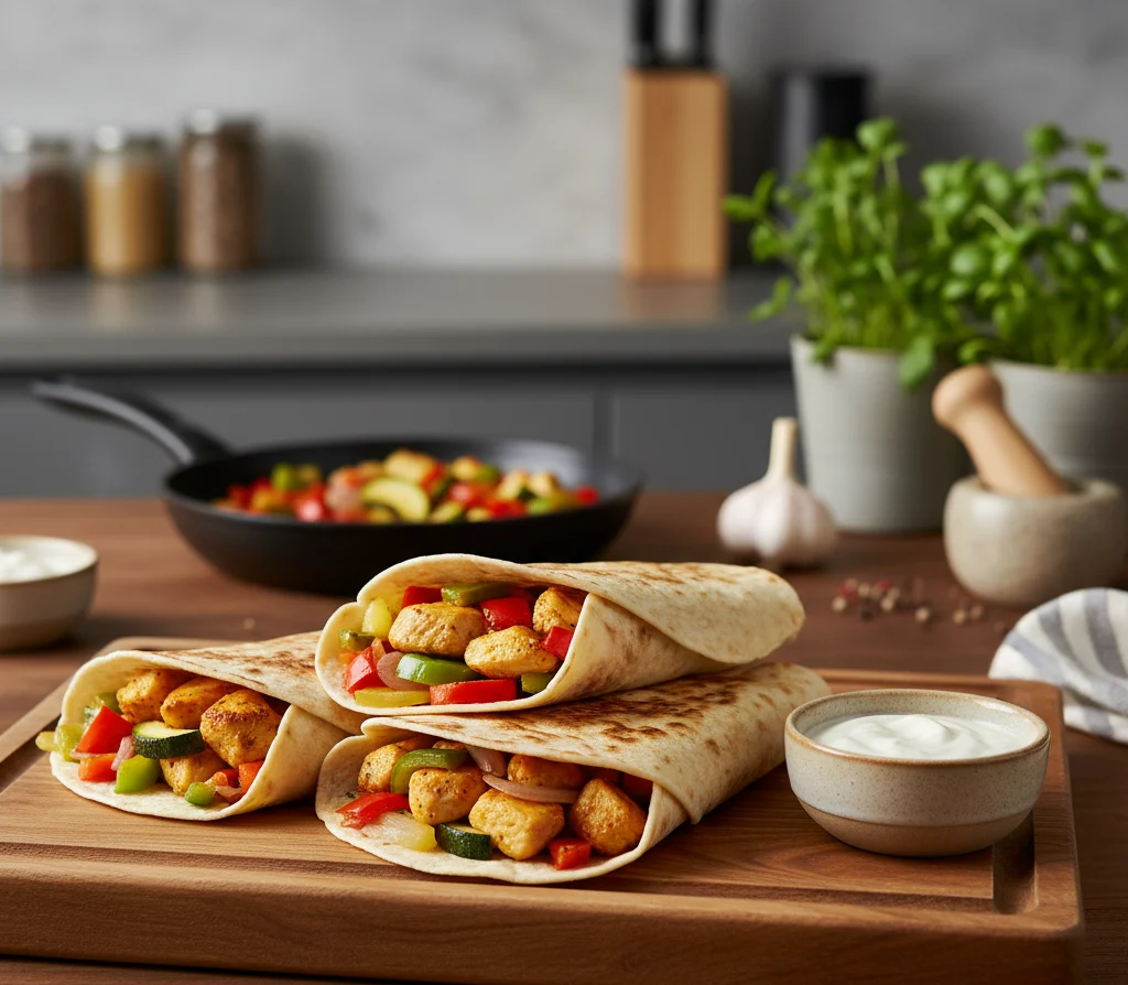 tortilla z warzywami na patelnie