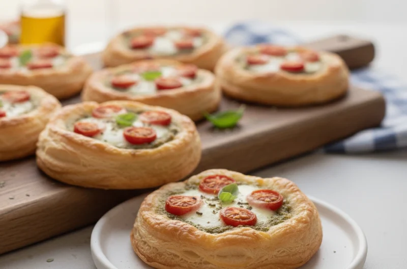 Pizzerki z ciasta francuskiego i zielonego pesto