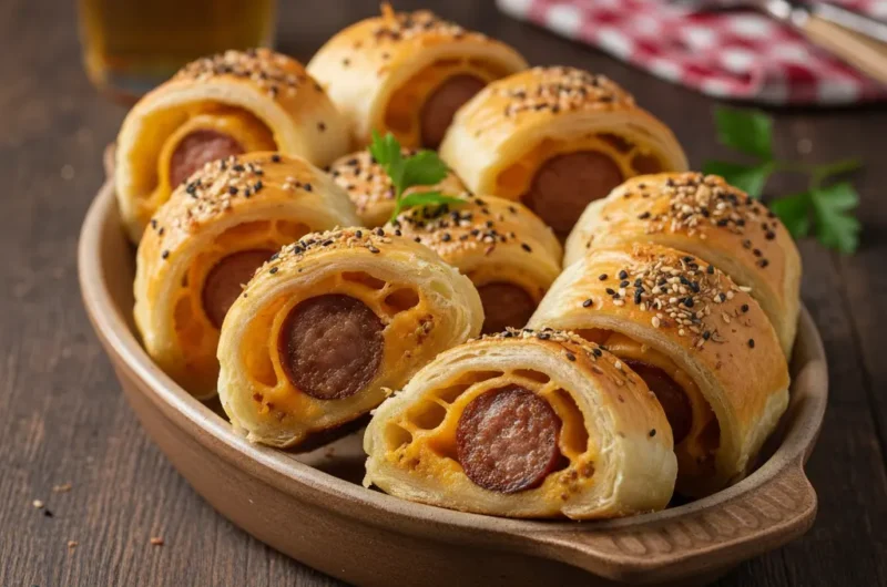 Kiełbasa w Cieście Francuskim z Dodatkiem Musztardy i Sera Cheddar