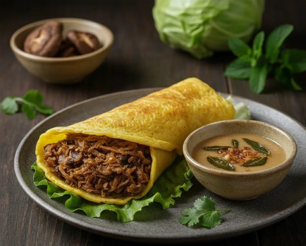 Naleśniki ryżowe z kapustą i grzybami