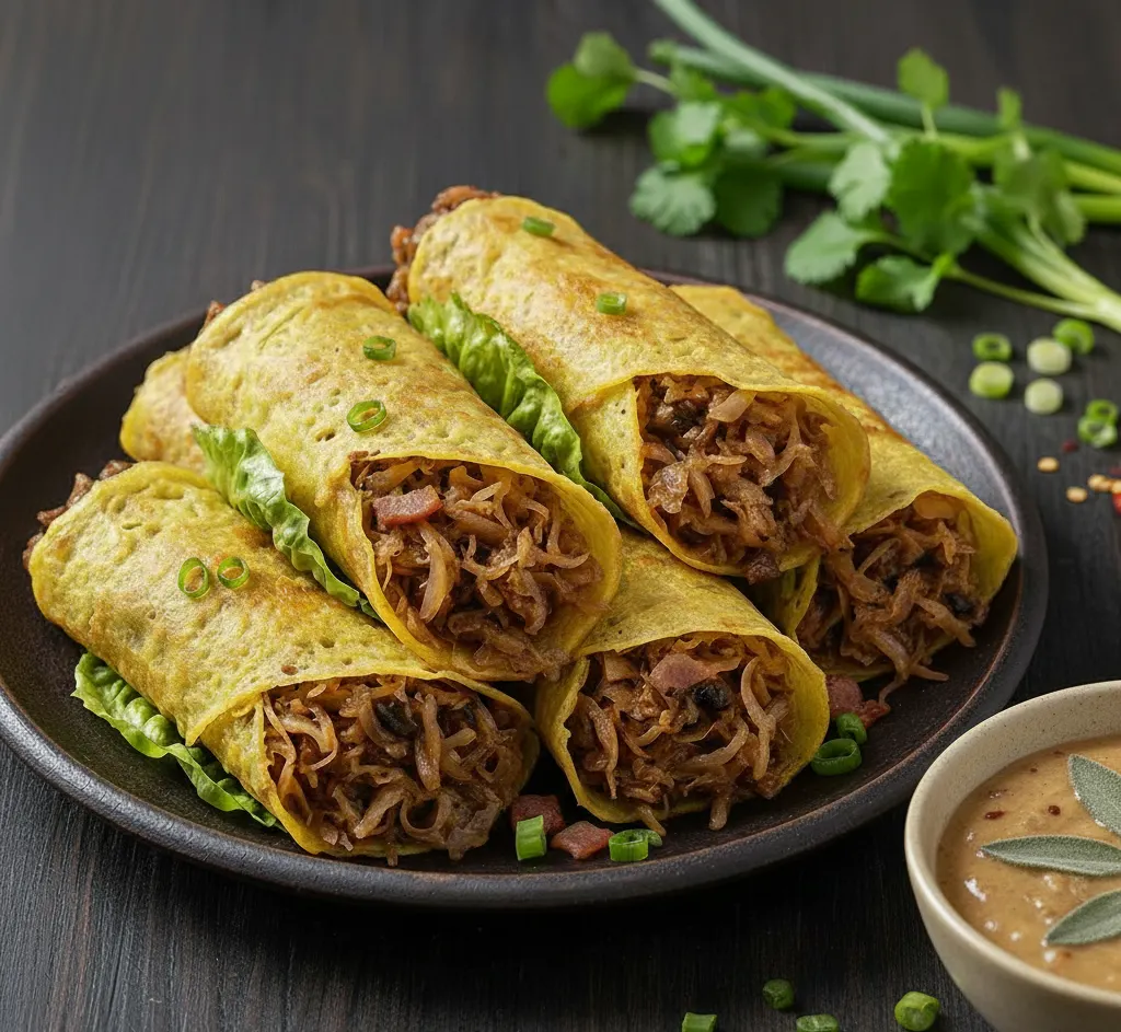 Naleśniki ryżowe z kapustą i grzybami