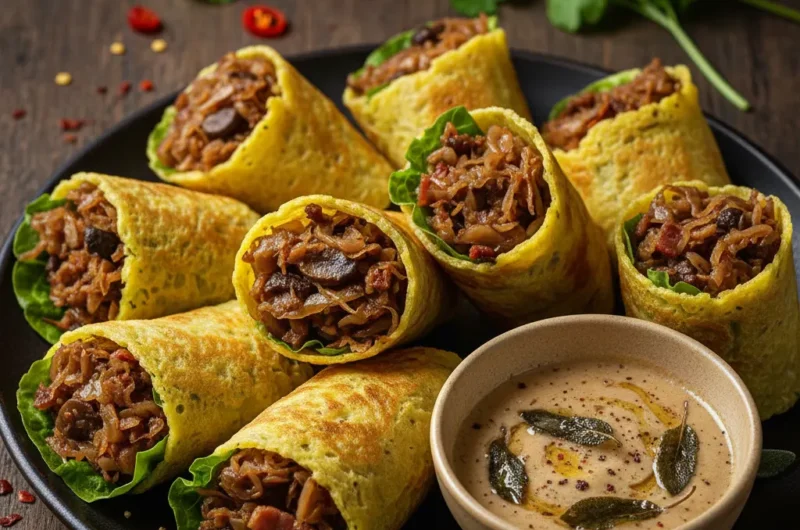 Naleśniki ryżowe z kapustą i grzybami