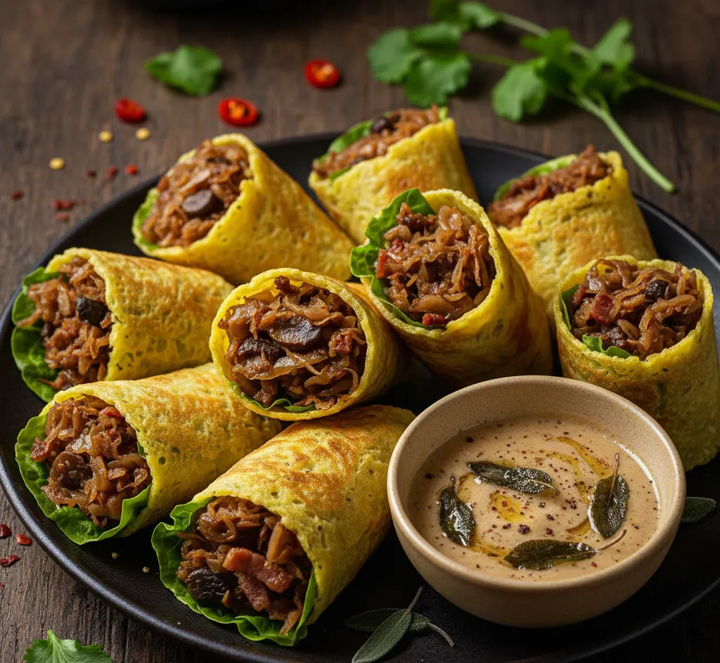 Naleśniki ryżowe z kapustą i grzybami