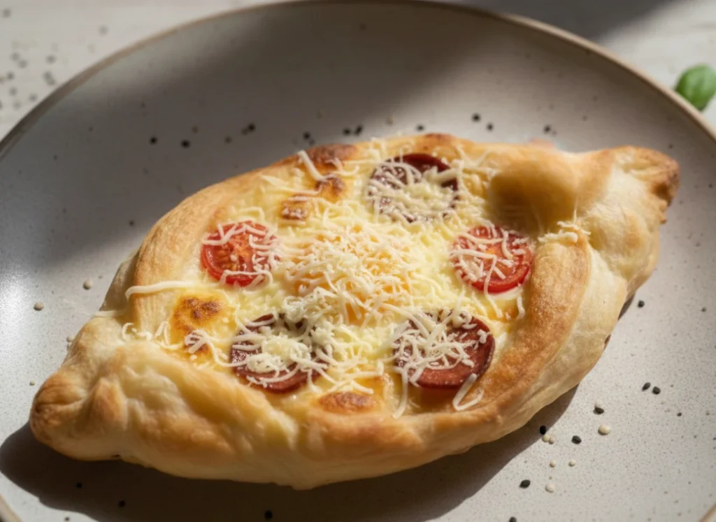 chaczapuri z kielbasa i pomidorkami 2 chaczapuri z kiełbasą i pomidorkami