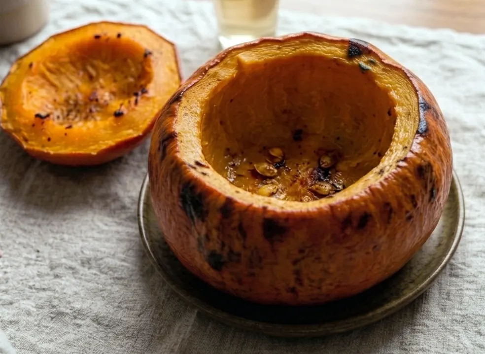 pieczona dynia Żurek podawany w pieczonej dynii